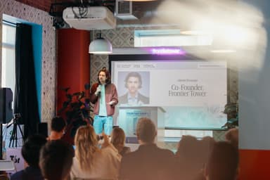 Co-founder presenting at Frontier Tower Spaceship